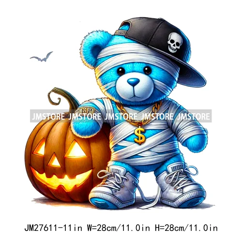 Hip Hop Halloween Pumpkin Mummy Bear Scary Vibes Printing Logos DTF Iron On Transfers Stickers Ready To Press For Sweatshirt