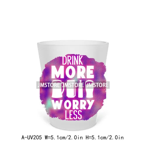 Drink Drank Drunk Alcohol Short Glass Cups UV DTF Sticker For Beer Mugs Decals Transfers Stickers Waterproof DIY Craft Quotes