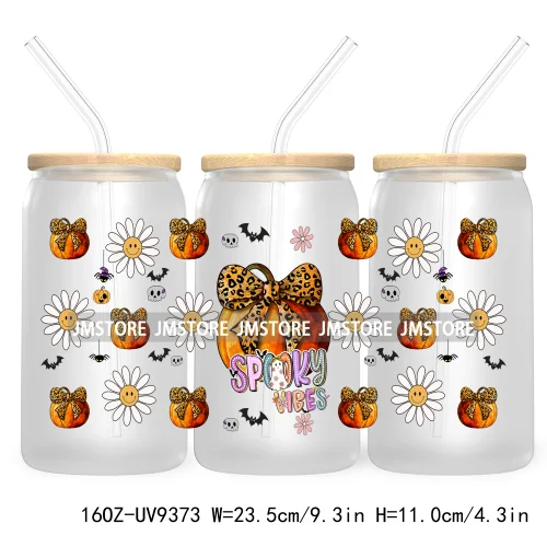 Coquette Pumpkin Autumn 16OZ UV DTF Cup Wrap Transfer Stickers Custom Waterproof Label For Libbey Glass Can Cute Ghost Halloween