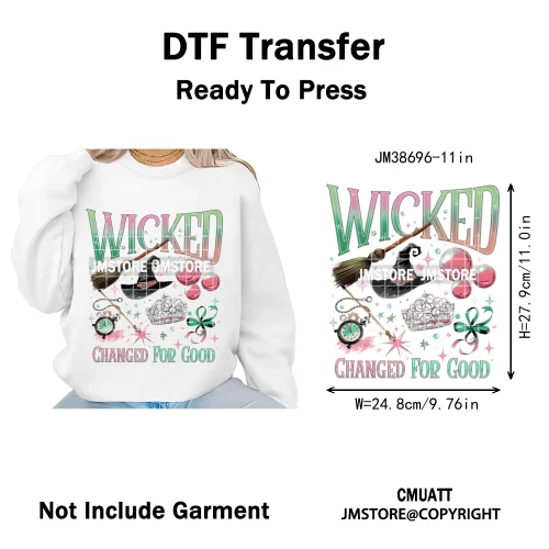 Magic Musical Movies Bad Good Witches Team Pink Green Coquette Iron on DTF Heat Transfers Stickers Ready to Press for T-shirts