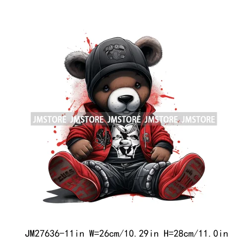 Colorful Urban Streetwear Graffiti Hip Hop Bear Design Decals DTF Iron On Transfers Stickers Ready To Press For Hoodies T-shirts