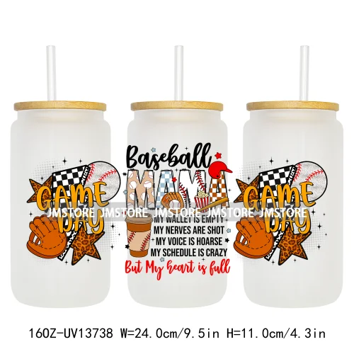 Coquette Baseball Mama Game Day 16OZ UV DTF Cup Wraps Ready To Apply Waterproof Transfer Stickers For Libbey Glass Can Tumbler