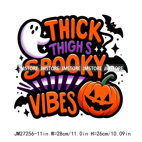 Cute Pumpkin Ghost Boo Creeep It Real Happy Halloween Spooky Witch Vibes Season Design DTF Iron On Transfer Stickers For Hoodies