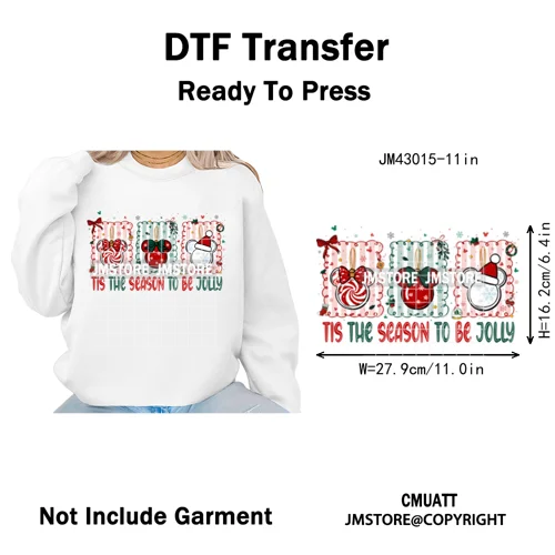 Girly Coquette Merry Christmas Ginger Cartoon Cozy Jolly Season Iron on DTF Heat Transfers Stickers Ready to Press for Clothing