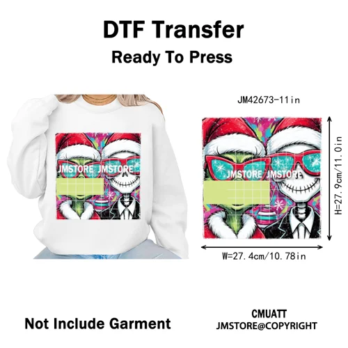 Cartoon Christmas Club Snow Winter Vibes Holly Jolly Santa Iron on DTF Washable Transfers Stickers Ready to Press for Clothing