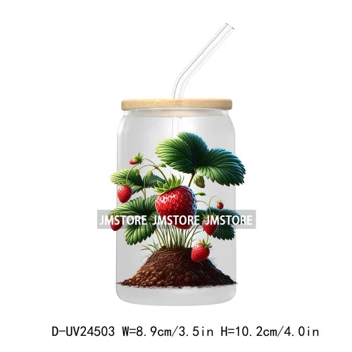 Wild Floral Strawberry With Leaves Fruit UV DTF Transfers Stickers Decals For Libbey Cold Cups Mugs Tumbler Waterproof DIY Craft