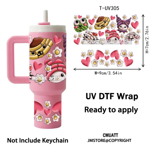Concha Mexican Culture Cartoon Cow UV DTF Mini Tumbler Keychain Wraps Ready To Apply Transfer Stickers Prints Waterproof Decals