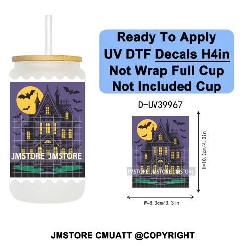 Halloween Stamps Trick Or Treat UV DTF Decals Ready To Apply Waterproof Transfer Stickers DIY Crafts For 16OZ Libbey Glass Can