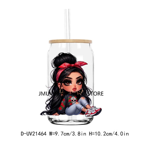 Chibi Cute Chicana Doll With Rose UV DTF Transfers Stickers Decals For Libbey Cold Cups Mugs Tumbler Mexico Waterproof DIY Logo