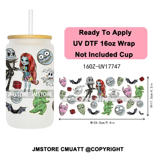 Halloween Cupcake Cartoon Character Ghost 16OZ UV DTF Cup Wraps Ready To Apply Waterproof Transfer Stickers For Libbey Glass Can