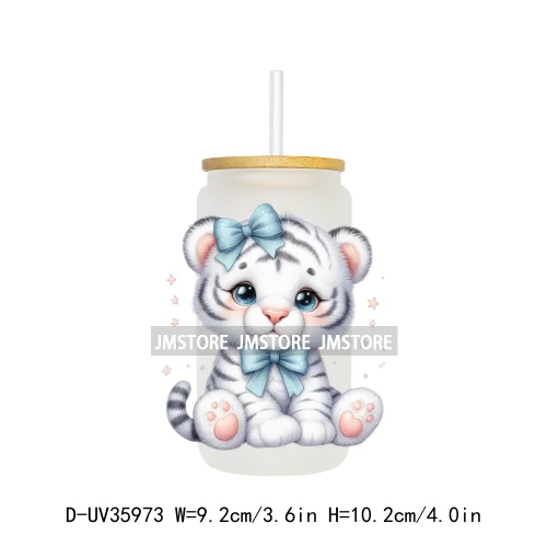 Coquette Bow Cute Animals UV DTF Transfer Stickers Decals Ready To Apply Waterproof Print For 16OZ Libbey Glass Can Cups Tumbler