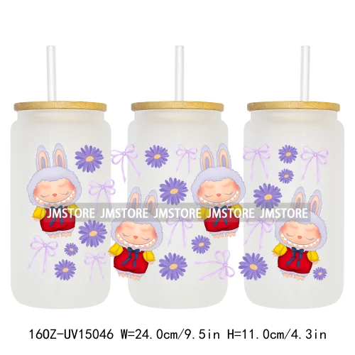 Trendy Coquette Bow Cartoon Doll Monsters 16OZ UV DTF Cup Wraps Ready To Apply Waterproof Transfer Stickers For Libbey Glass Can