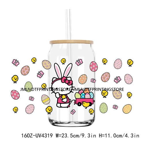 Easter Cartoon Bunny Eggs Coffee 16OZ UV DTF Cup Wrap Transfers Stickers Custom Labels DIY Waterproof Logo For Libbey Glass Can