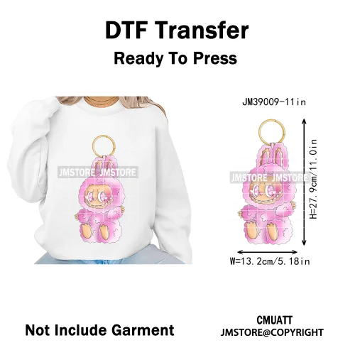Colorful Monster Keychain Doll Character Designs Iron on DTF Washable Heat Transfers Stickers Ready to Press for T-shrits Bags