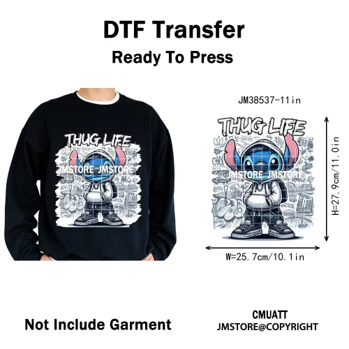 Cool Hip Hop Cartoon Animal Characters Streetwear Thug Life Iron on DTF Washable Transfers Stickers Ready to Press for Clothes