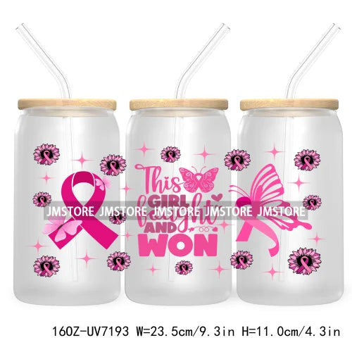 Peace Love Cure Breast Cancer Awareness Pink 16OZ UV DTF Cup Wrap Transfer Stickers For Libbey Glass Can Cups Tumbler October