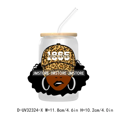 Glitter Black History Pride Afro American Queen Juneteenth 1865 UV DTF Transfers Stickers Decals For Libbey Cold Cup Mug Tumbler