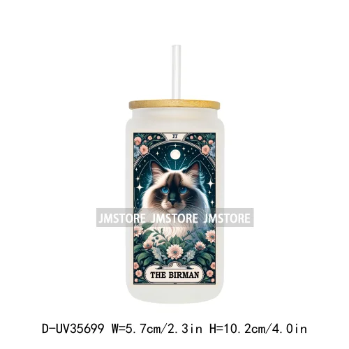 The Moon Tarot Cards Cats Lover UV DTF Transfer Stickers Decals Ready To Apply Waterproof For 16OZ Libbey Glass Can Cups Tumbler