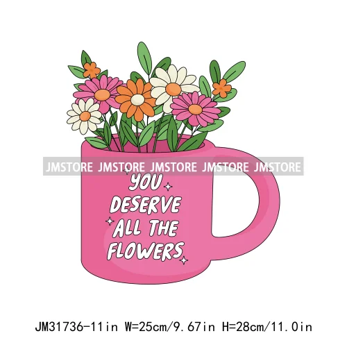 Funny Worthy Flowers Mental Health Positive Motivational Quotes Cowgirl Boots DTF Designs Iron On Transfer Stickers For T-shirts