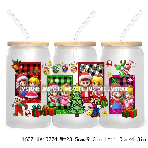 Mouse Christmas Cartoon Friends 16OZ UV DTF Cup Wrap Transfer Stickers Princess Custom Labels Waterproof For Libbey Glass Can