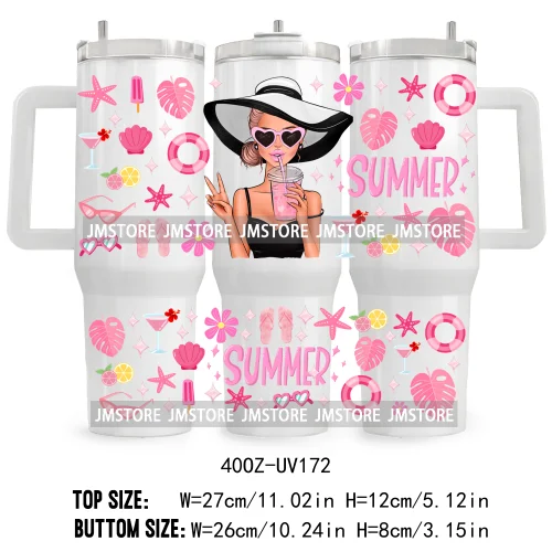 40OZ Tumbler Wrap Summer Lady Coffee UV DTF Cup Wraps Transfer Stickers Custom Label Durable Waterproof Logo Floral Flowers Girl