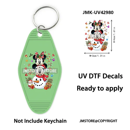 Cartoon Friends Christmas Holiday UV DTF Keychain Wraps Ready To Apply Waterproof High Quality Decals For Hotel Motel Keychain