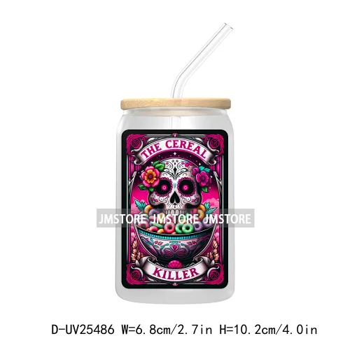 The Smoker Skeleton Tarot Card UV DTF Transfer Stickers Decals For Libbey Cold Cups Mugs Tumbler Custom Logo Labels Sugar Skull