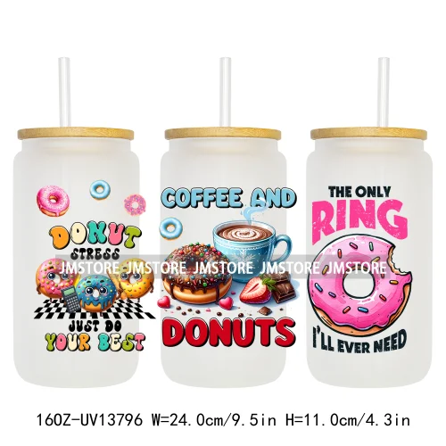 Dunkie Junkie Coffee Donuts UV DTF Wraps Transfer Sticker Selfadhesive Waterproof High Quality For 16OZ Libbey Glass Can Tumbler