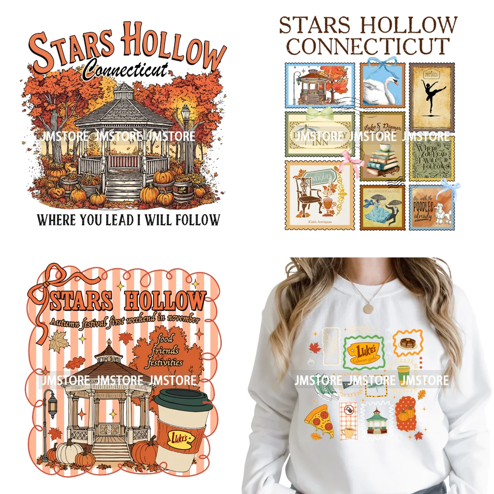 Autumn Festival Fall Season Stars Movie Girls Town Book Lover Iron on Washable DTF Transfers Stickers Ready to Press for Hoodies