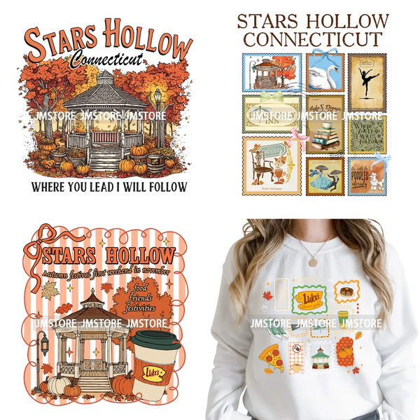 Autumn Festival Fall Season Stars Movie Girls Town Book Lover Iron on Washable DTF Transfers Stickers Ready to Press for Hoodies