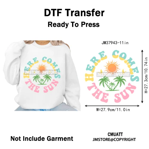 Funny Summer Quotes Sunset Palm Trees Beach Vacation Vibes Washable Iron on DTF Transfer Sticker Ready to Press for Textile Bags