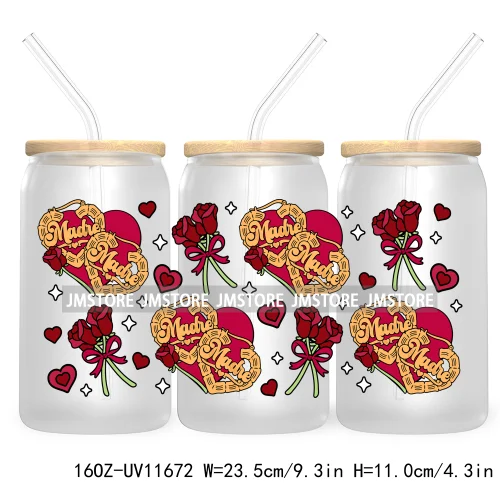 Love Mexican Concha Cafecito Valentine Day UV DTF Cup Wrap Transfer Sticker For 16OZ Libbey Glass Can Custom Logo Coquette Heart