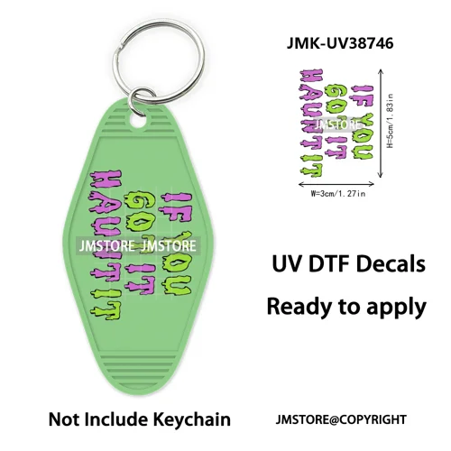 Funny Halloween Skull Skeleton Ghosts UV DTF Motel Keychain Wraps Ready To Apply Waterproof High Quality Hotel Keychain Decals
