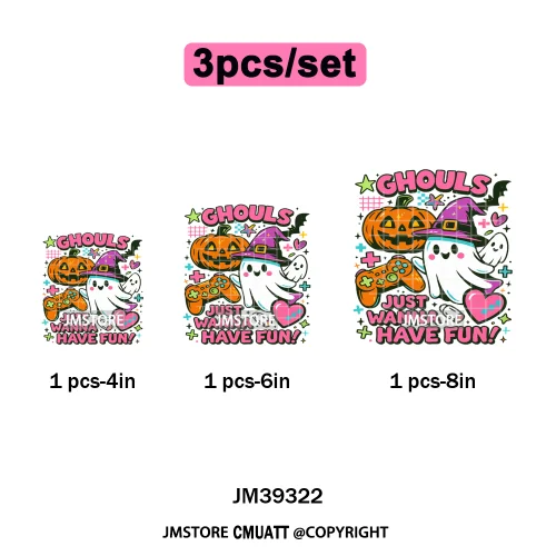 Funny Halloween Quotes Ghouls Stay Spooky Creep It Real Iron on DTF Washable Transfers Stickers Ready to Press for T-shirts Bags