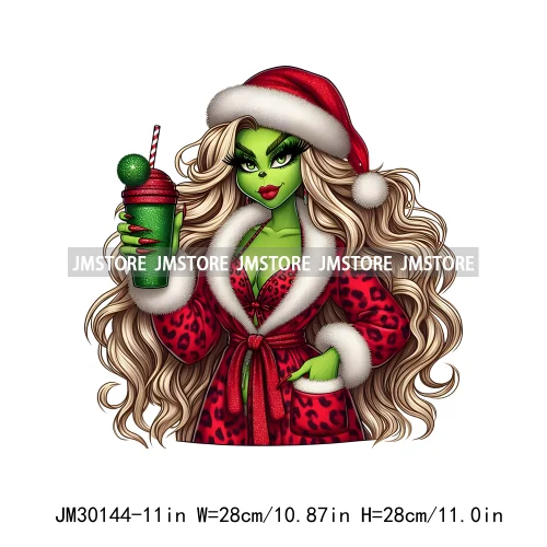 Colorful Retro Green Bougie Mama Coffee Lover Leopard Christmas Girls Iron On DTF Transfers Stickers Ready To Press For Clothes