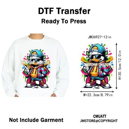 12in Cartoon Streetwear Duck Off Hip Hop Gangster Animal Vibes Iron on DTF Transfers Stickers Ready to Press for T-shirts Bags
