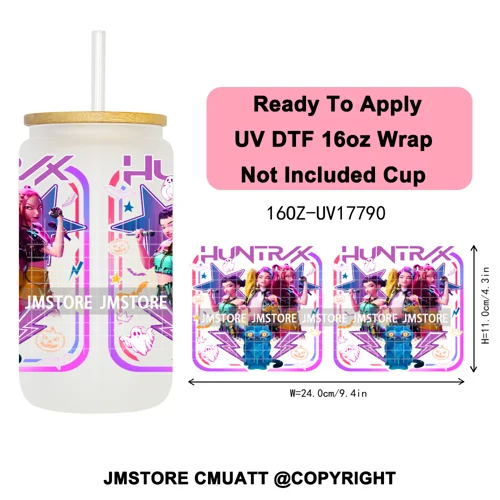 Demon Hunters Kpop Derpy Halloween Mystery Boys UV DTF Stickers Ready To Apply Cup Wrap High Quality For 16OZ Libbey Can Glass