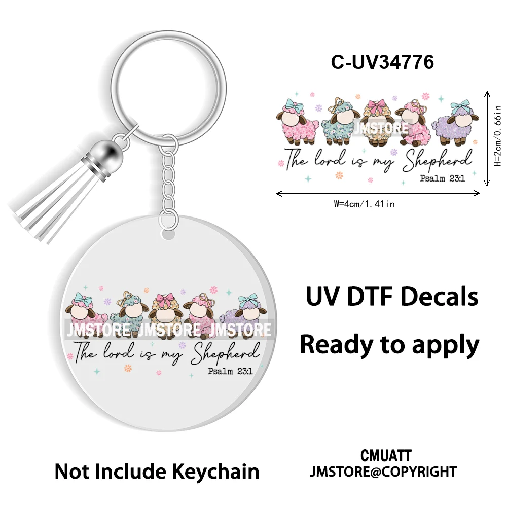 The Lord Is My Shepherd Christian Religious Easter Bible Verse Faith UV DTF Stickers For Round Circle Acrylic Keychain Keyring