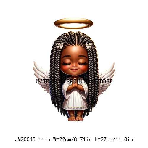 Lovely African American Black Cupids Valentine Praying Angels Boys Girls Religious Iron On DTF Transfers Stickers For Clothes