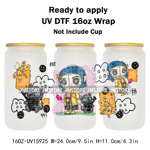 Halloween Girls Horror Movie Friends 16OZ UV DTF Cup Wrap Ready To Apply Waterproof Transfer Stickers For Libbey Glass Can Mugs