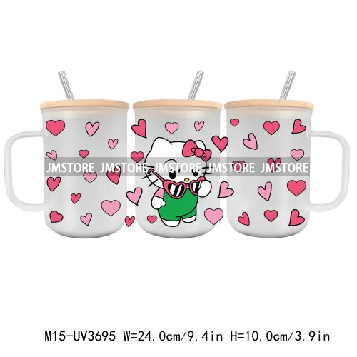 Love Cartoon Copule UV DTF Sticker For 15OZ Mug Libbey Glass Cup Can Wrap Transfer Sticker Custom Label DIY Logo Valentine's Day