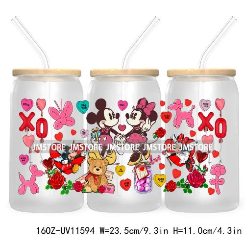 Happy Valentine's Day Cartoon Mouse Couple 16OZ UV Cup Wrap DTF Transfer Sticker For Libbey Glass Can Cups Tumbler XOXO Love Bug