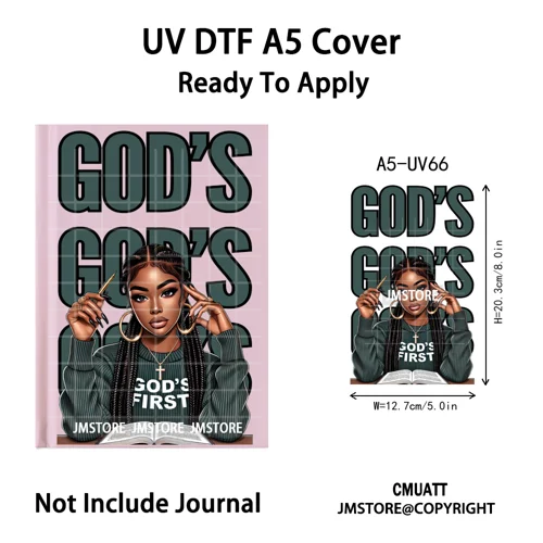 Christian God Pray Afro Girl Alphabet UV DTF Notebook Cover Decals Ready To Apply Durable Transfer Stickers For A5 Journal Cover