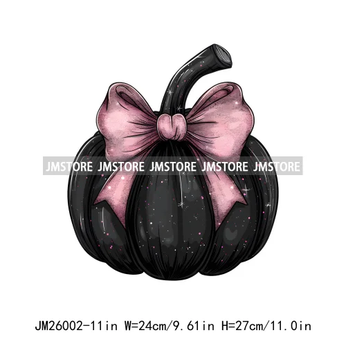 Colorful Gothic Girly Halloween Black Pumpkin Coquette Bow Decasl DTF Iron On Transfers Stickers Ready To Press For T-shirt Bags