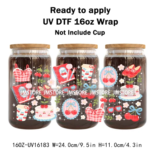 Preppy Lemon Summer Girly Beach Bookish UV DTF Wraps Transfer Sticker Custom Waterproof Logo For 16OZ Libbey Glass Can Tumbler