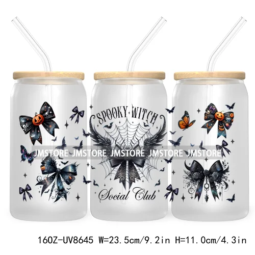 Spooky Witch Social Club UV DTF Cup Wrap For 16OZ Libbey Glass Cups Can Transfer Stickers Custom Labels Logo Halloween Season