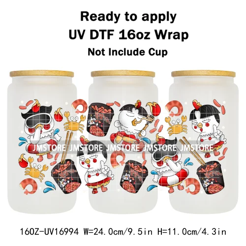 Coquette Bow Cartoon Turtles Characters 16OZ UV DTF Cup Wraps Ready To Apply Waterproof Transfer Stickers For Libbey Glass Can