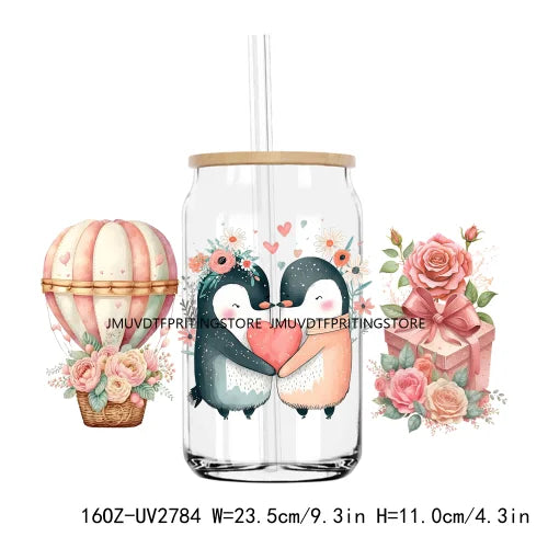 Cute Animal Couple Valentine Day UV DTF Sticker For 16OZ Libbey Glass Cup Can Wrap Transfer Sticker Custom Labels DIY Logo