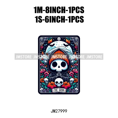 Spooky Halloween Tarot Card Pumpkin Skeleton Ghost Flower Iron On DTF Transfers Stickers Ready To Press For Sweatshirt Bags