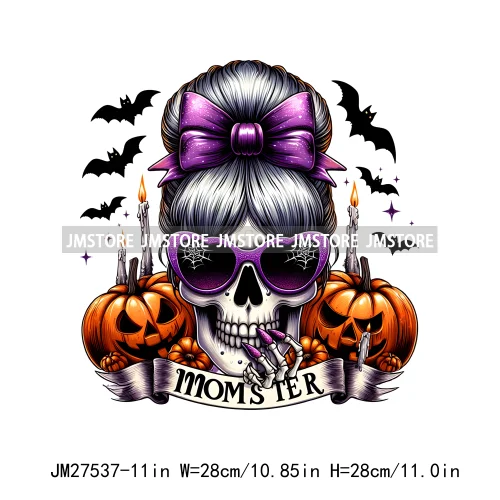 Colorful Coffee Skull Stay Spooky Pumpkin Witch Ghouls Halloween Season Designs DTF Iron On Transfers Stickers For Clothing Bags